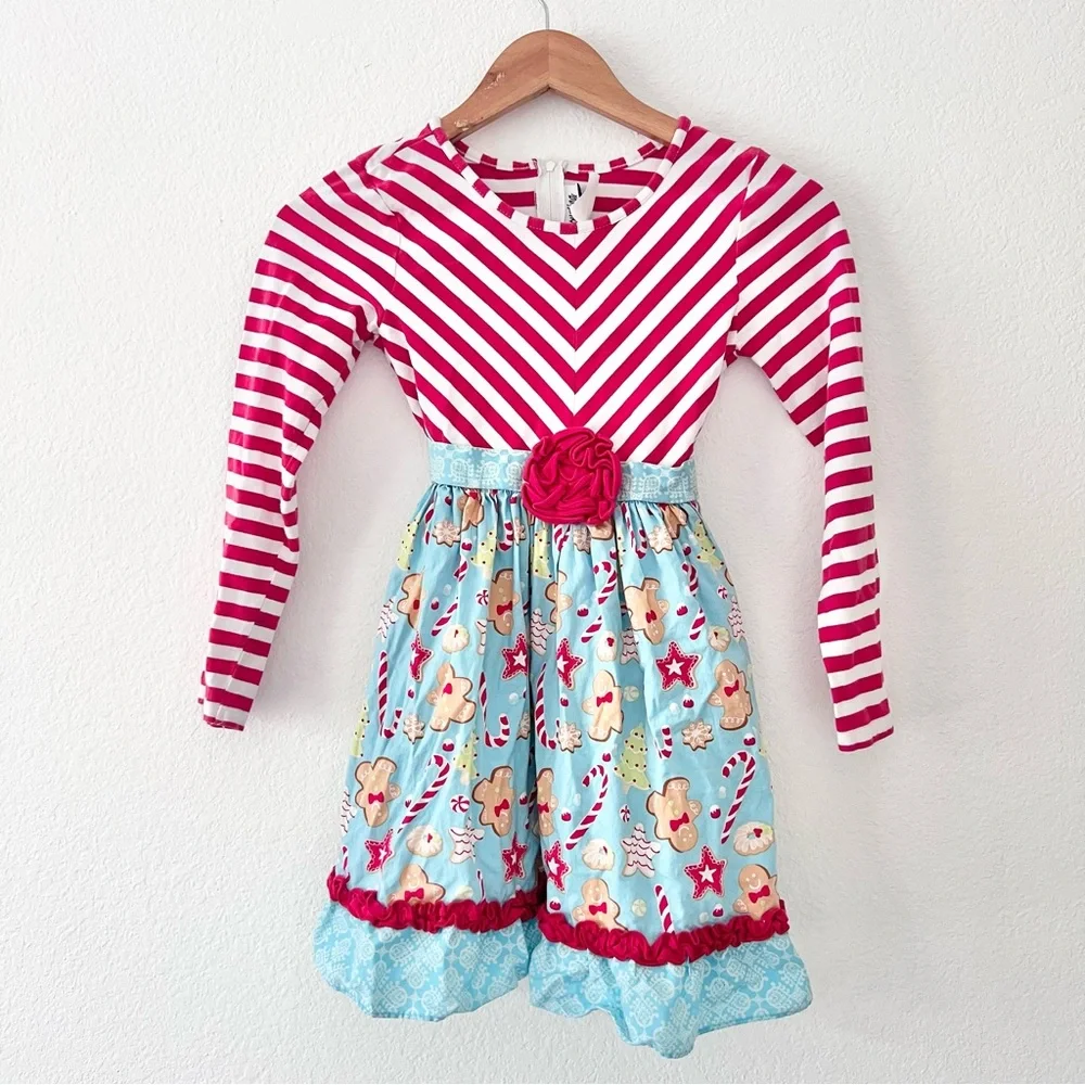 Counting Daisies Boutique Gingerbread Candy Cane Christmas Dress Sz 10